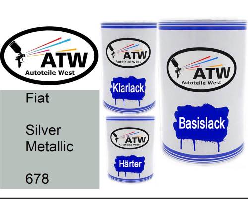 Fiat, Silver Metallic, 678: 500ml Lackdose + 500ml Klarlack + 250ml Härter - Set, von ATW Autoteile West.